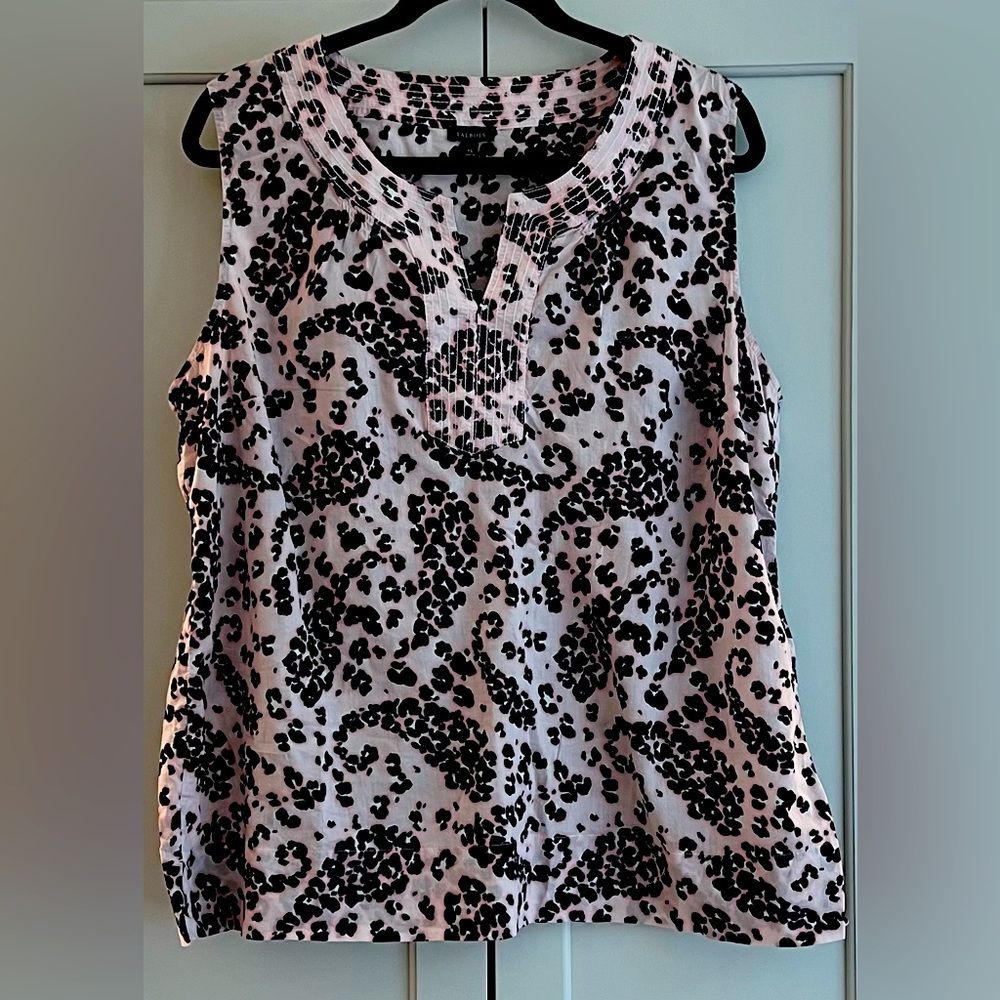 Talbots Paisley Leopard Print Sleeveless Popover - Light Pink, White and Black